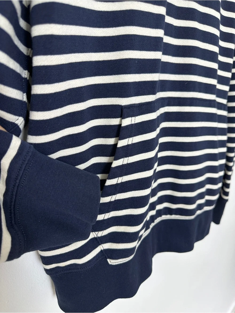 J.Crew Vintage Fleece Striped Button Hoodie Sweatshirt Men's XL Navy White